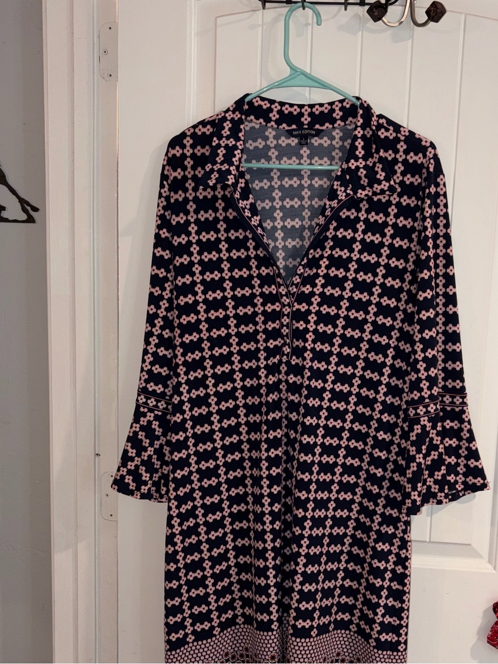 Max Edition Pink and Navy Geometric Midi Dress